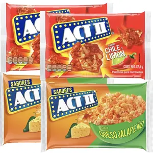 Act II Mexican Popcorn, Chile y Limon and Queso Jalapeno Flavors, Microwave Popcorn, 4 Pack, Imported from Mexico, Popular Mexican Snack