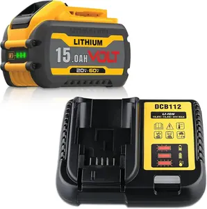 High Power Cell 15.0Ah 12.0Ah 9.0Ah 20V/60V Battery and Charger DCB112 Replacement for Dewalt 60V Battery  DCB606 DCB609 DCB612 Compatible with Dewalt 20V/60V Power Tools