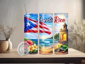 Puerto Rico Tropical Stainless Steel 20oz Tumbler Insulated Drinkware with Double-Wall Vacuum Insulation, Leak-Resistant Design, and Clear Lid for Travel