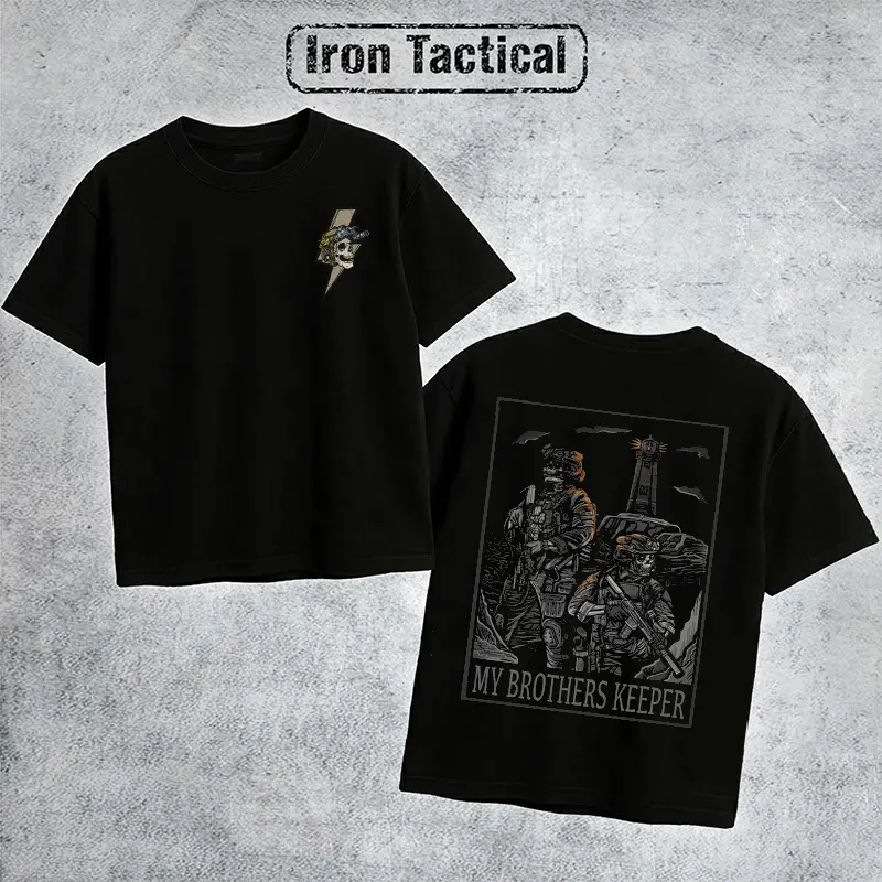 Iron Tactical My Brothers Keeper Skull T-Shirt, Military Veteran Brotherhood Shirt, Tactical Skeleton Special Forces Combat Top, Unisex Casual Black Short Sleeve Shirt, Gift Men