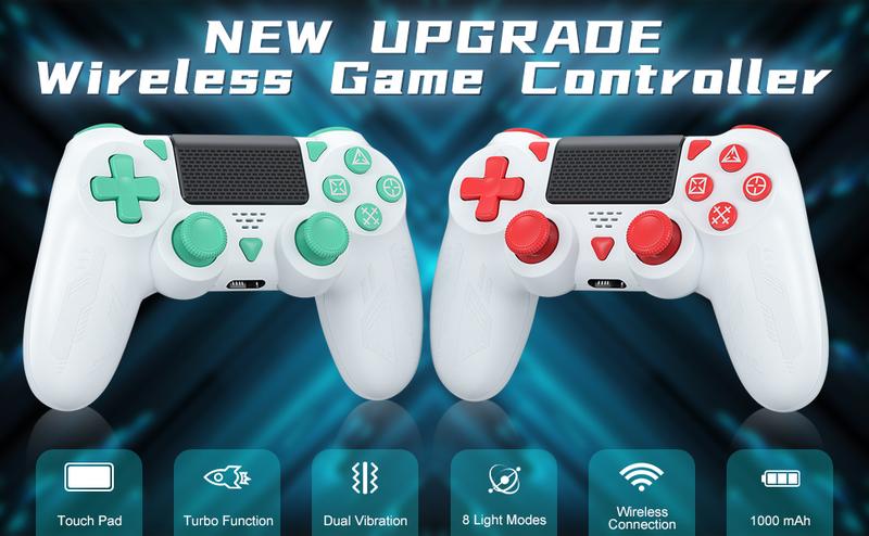 Wireless Controlle 2 Pack for PS4 Controller, Wireless Controller for Playstation 4/Slim/Pro/PC,Support Turbo/Dual Vibration/6-Axis Motion Sensor/ Touch PadBoth Sides