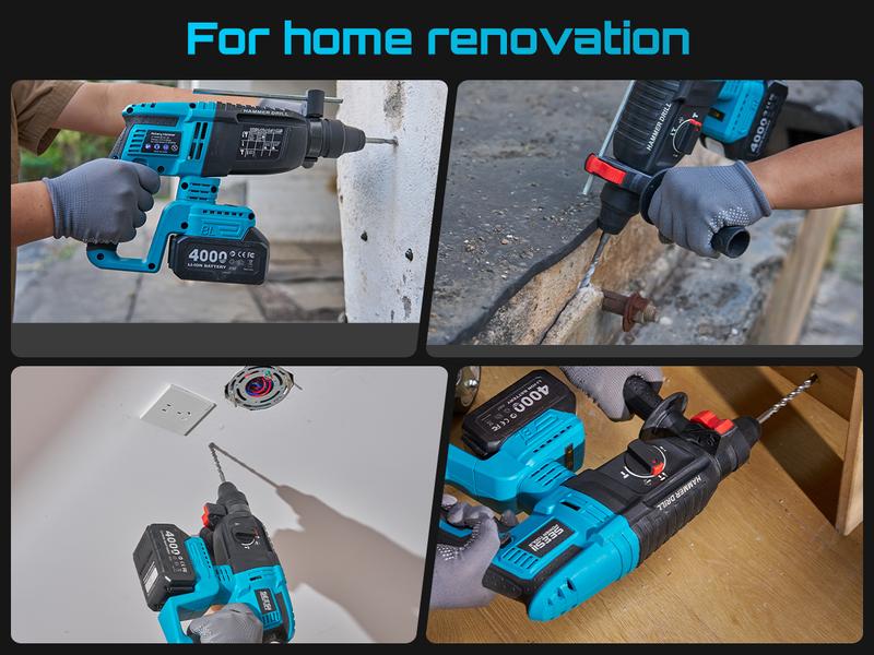 SEESII 3-in-1 Cordless Power Tool Set: Electric Rotary Hammer, Cordless Angle Grinder & Brushless Impact Wrench - Heavy Duty Combo Kit with 2x 4.0Ah Batteries for Construction, Automotive Repair & Metal Fabrication, 3ML