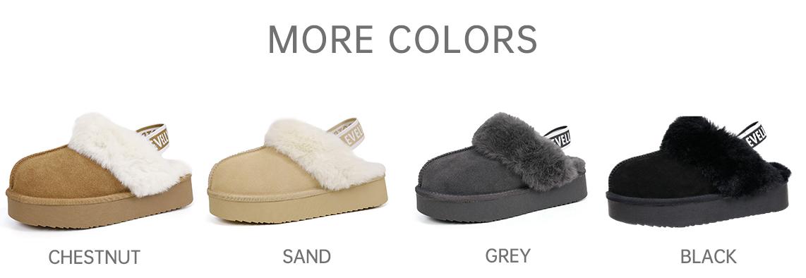 EVELLYHOOTD Women's Chestnut Genuine Leather Platform Slippers with White Fur Lining Non-Slip With TPR Sole Casual Winter Outdoor Shoes for Everyday Use