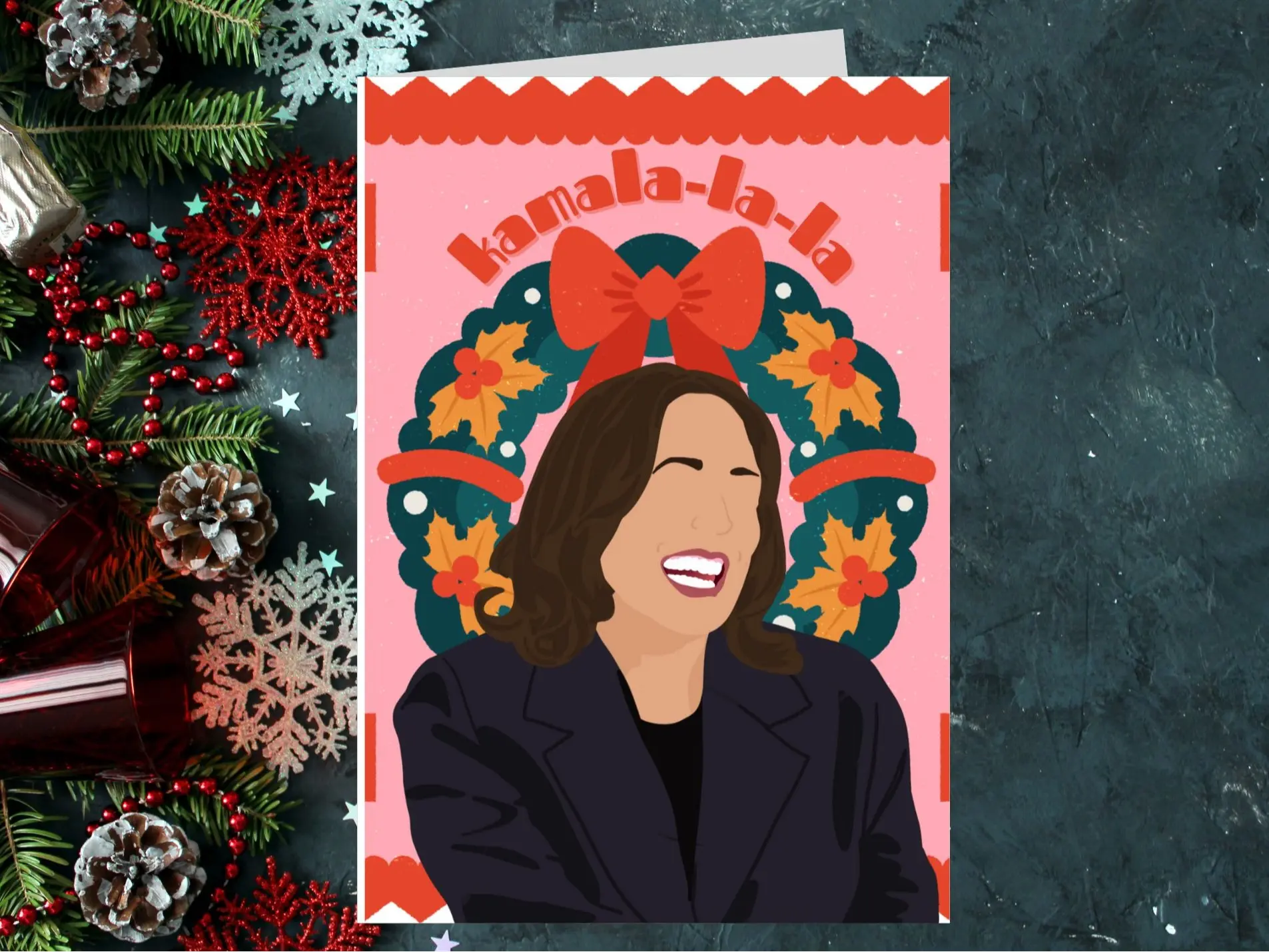 Personalized Gifts Kamala Harris Greeting Card 5.5" x 8.5" w/ Envelope | Custom Message | Funny Holiday Cards | Punny Gifts | Christmas Gift
