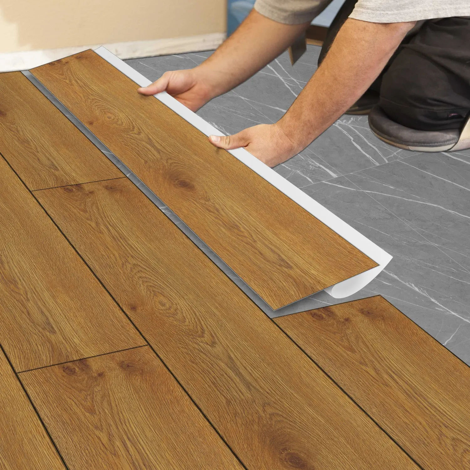 5PCS/10PCS Peel and Stick Vinyl Floor Planks, Rustic Wood Grain Self-Adhesive PVC Floor Tiles, Waterproof Removable Flooring Stickers for Kitchen Bathroom Living Room Rental Home Renovation Wood Look Tiles
