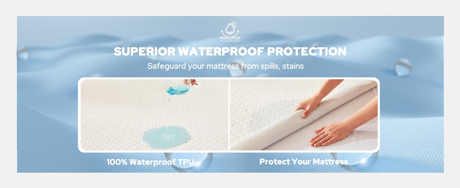 SpringGlowUp【BEDLORE】Breath Easy Grid Waterproof Fitted Sheet – Ultra-soft, breathable deep pocket mattress cover with non-slip elastic. Noiseless, washable, secure fit for hotels, apartments, kids' beds