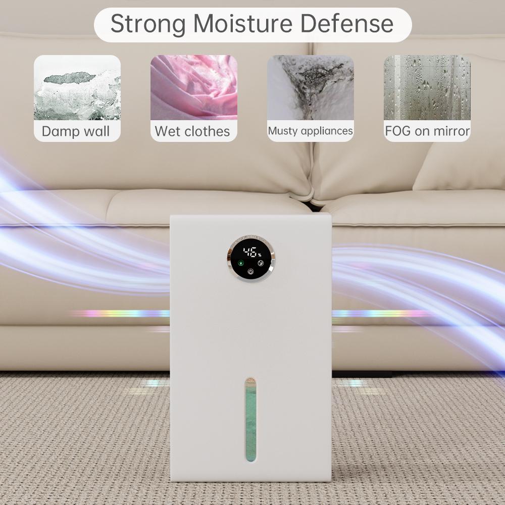 Smart Portable Universal Dehumidifier for Indoor Use - 7 Color-Changing LED Lights, 40oz Moisture Removal, Touch Screen, 30db Near-Silent, Energy-Saving, Modern Defrost Safety, Tip-Over Power Cutoff for Home Bedrooms