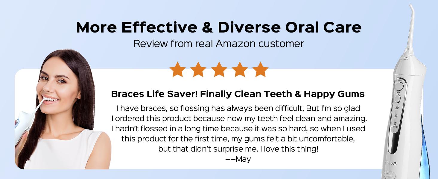 COSLUS CX20 Water Flosser Teeth Pick: with Lightweight Handle,HandlePortable Cordless Oral Irrigator,Includes Five Nozzle（Tongue Cleaner),Rechargeable Travel Irrigation Cleaner IPX7 Waterproof Electric Flossing Machine for Teeth Cleaning,White