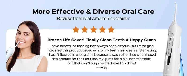 COSLUS CX20 Water Flosser Teeth Pick: with Lightweight Handle,HandlePortable Cordless Oral Irrigator,Includes Five Nozzle（Tongue Cleaner),Rechargeable Travel Irrigation Cleaner IPX7 Waterproof Electric Flossing Machine for Teeth Cleaning,White