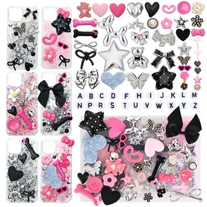 2400 Pcs Junk Case Charms Kit, Junk Phone Case Charms, Charms for Customizing Cases, Kawaii Bow, Letter Beads, Nail Accessories, Flatback Pearls, Rhinestones, Cute Aesthetic Decor for DIY Craft Scrapbooking Jewelry Making