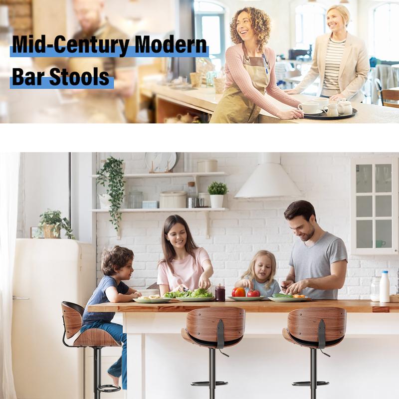 Aowos Bar Stools for Kitchen Counter, Adjustable Bentwood Barstools, Modern PU Leather Upholstered Bar Chair with Back and Footrest, Kitchen Chair, for Bar, Kitchen, Dining Room
