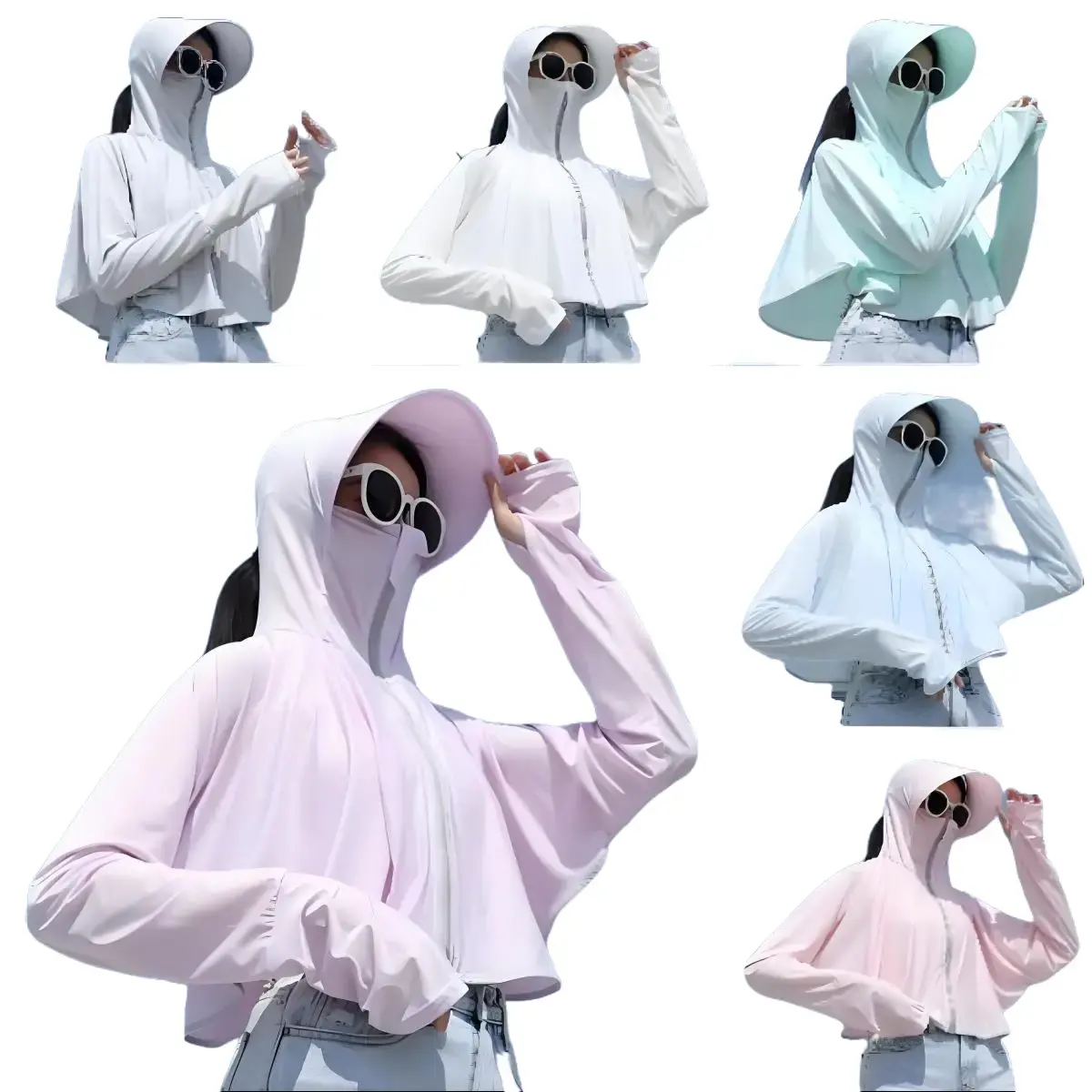 Women's Sun Protection Hoodie with Wide Brim, UPF 50+ Breathable Ice Silk Long Sleeve Top, Lightweight for Hiking, Uv Protection, Beach Days, Breathable & Loose Fit