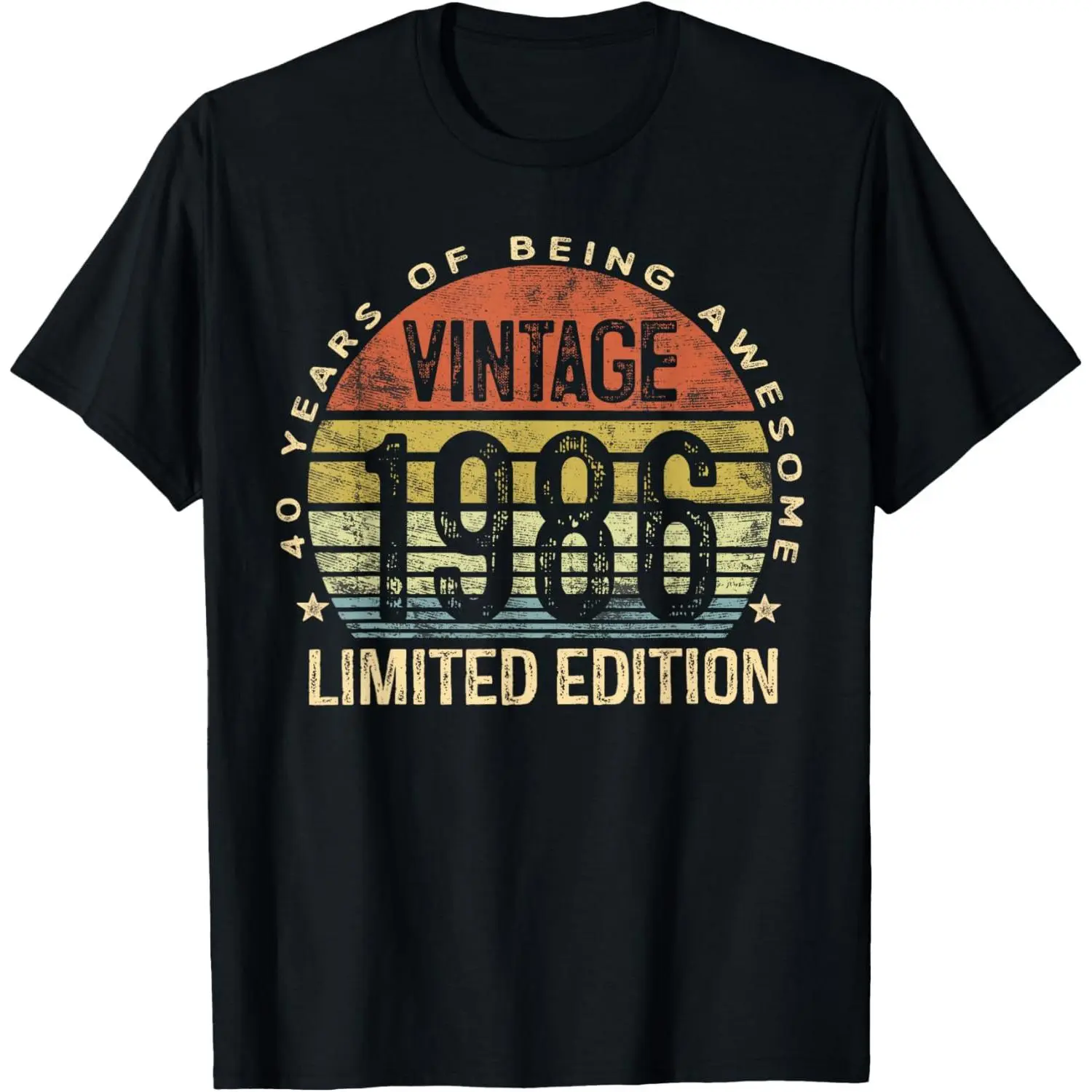 Women's Short-Sleeve Casual Cotton Distressed Graphic T-Shirt, Vintage 1986 Limited Edition 40th Birthday Apparel, Shortsleeve, Round Neck, Top, Tshirt
