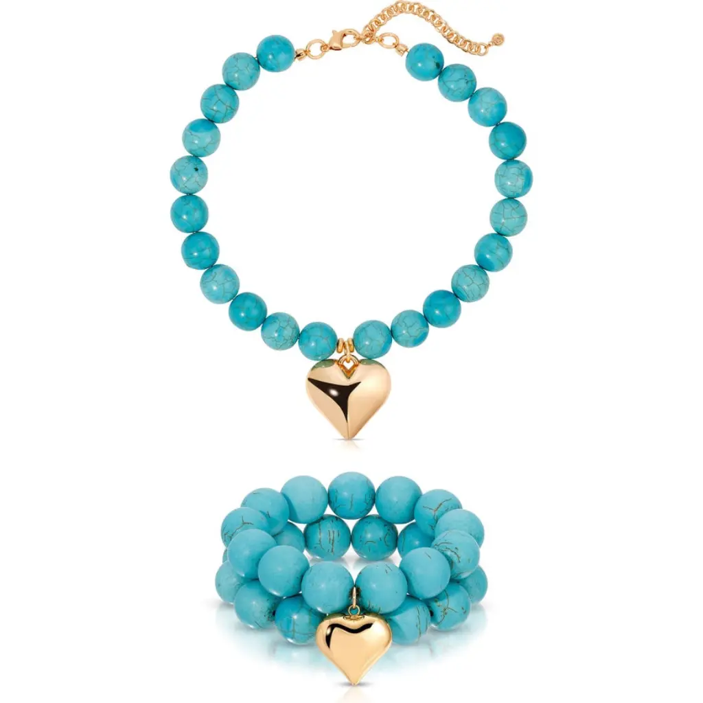 Ettika Luck & Love Blue Heart Bracelet Set Jewelry Gift for Women Stackable Bracelets