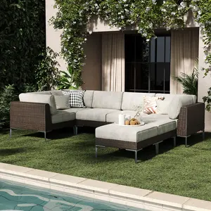 LayinSun 7-Piece Wicker Patio Furniture Set, Deep Seating Outdoor Modular Sectional Sofa Conversation Set with Thick Cushions for Lawn, Garden, Multiple Packages