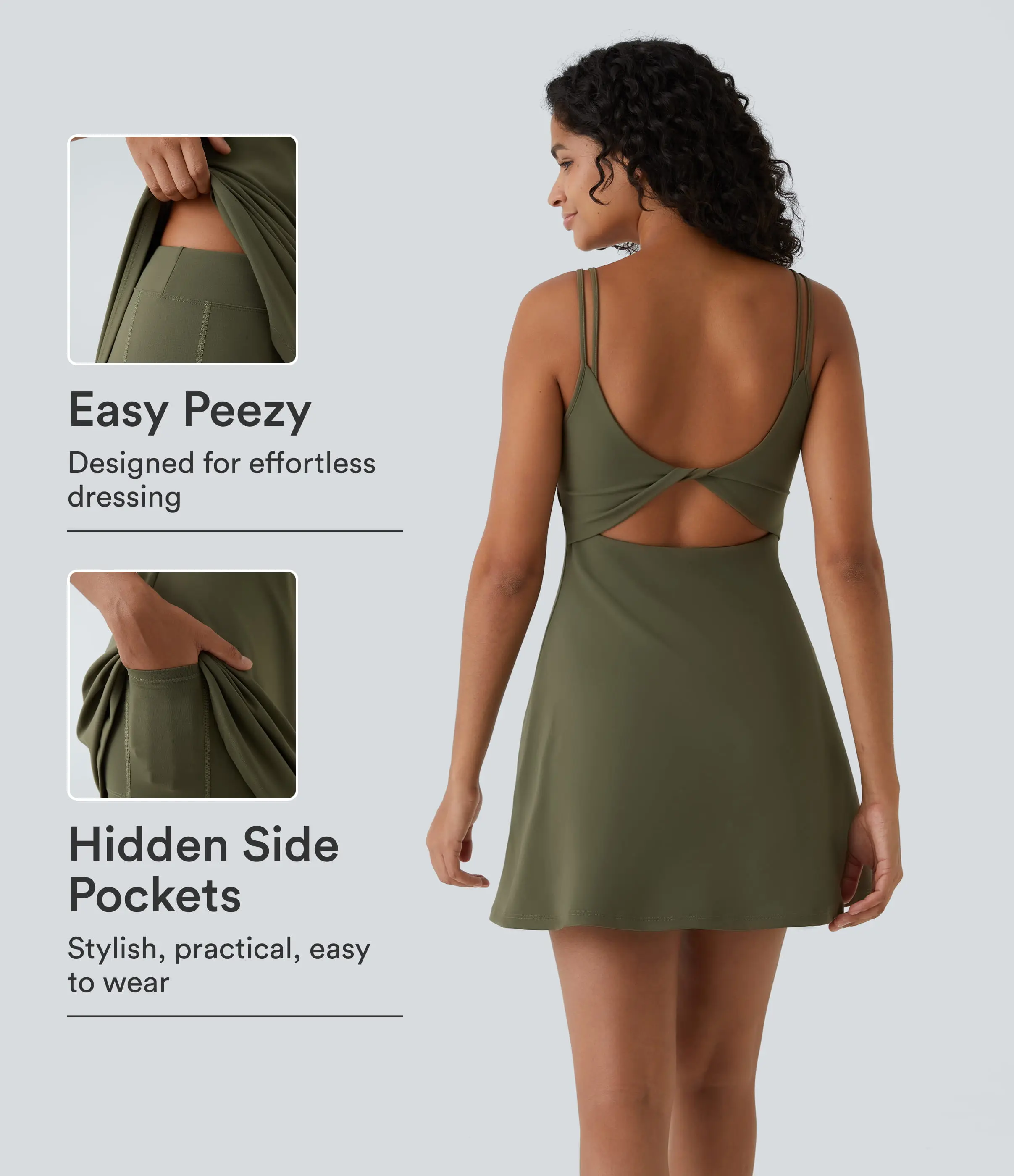 Halara Softlyzero Plush Double Straps Backless Twisted 2-Piece Pocket Slip Dance Active Dress