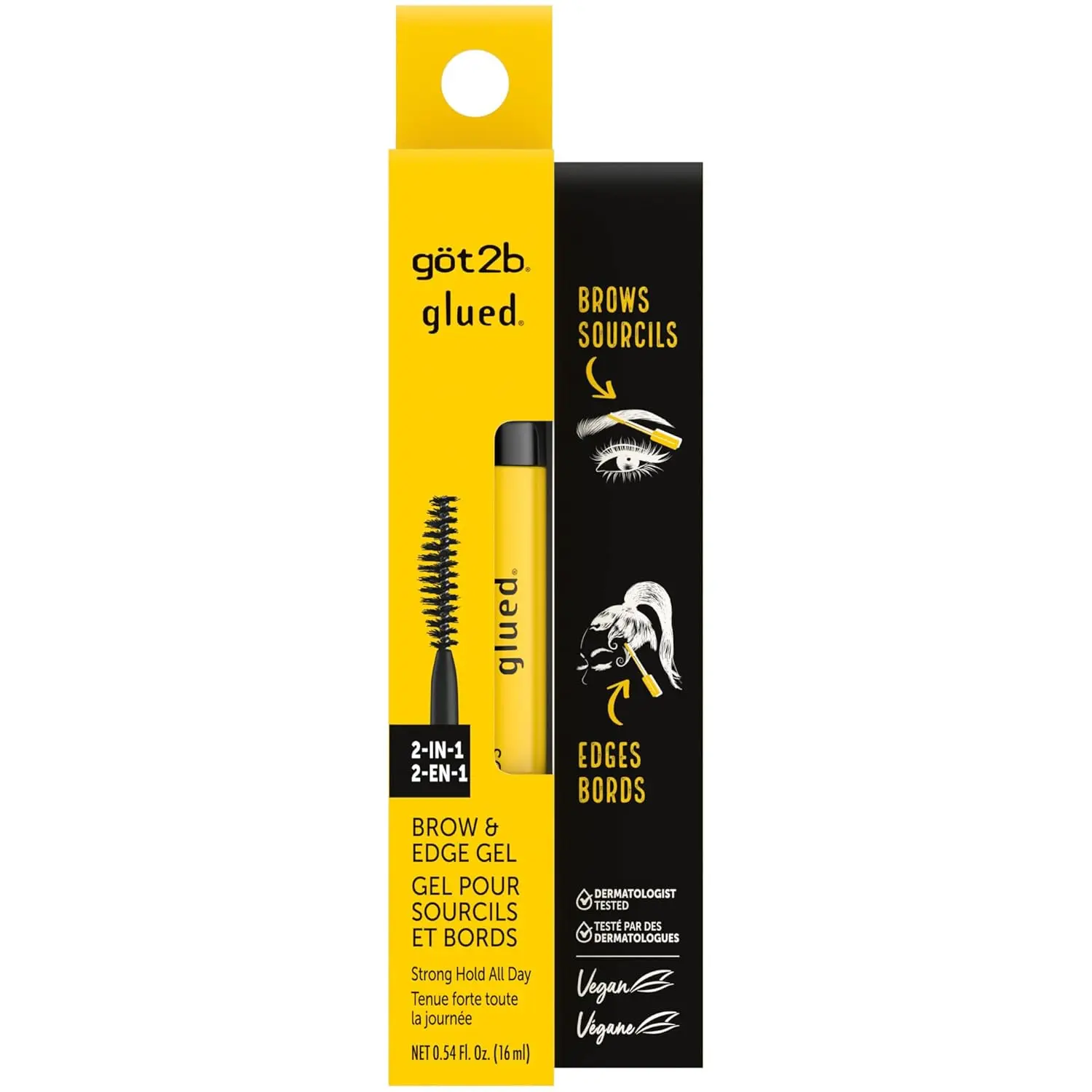 2-in-1 Brow Gel & Edge Control, 0.54 Fl Oz, Strong Hold Styling/Clear Eyebrow Gel and Hair Mascara for Flyaways and Frizz with Castor Oil, Sweat-Resistant with Quick Dry, Clear Finish