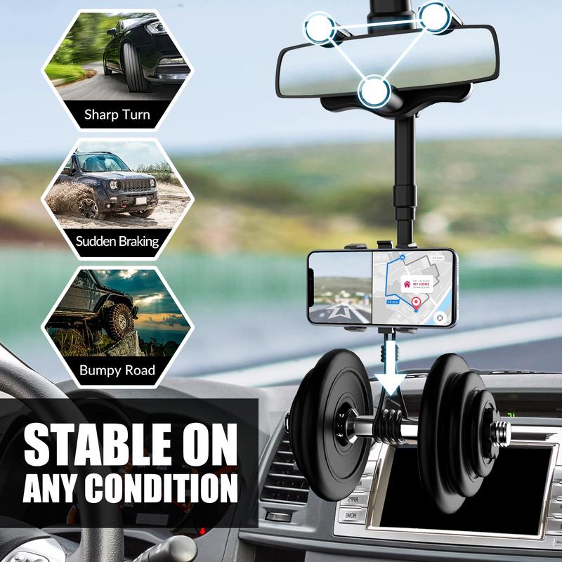 360° Rotating Rearview Mirror Phone Holder: Retractable, Strong Grip, Durable Universal Holder, Perfect for Hands-Free Use in the Car - Safe Practical