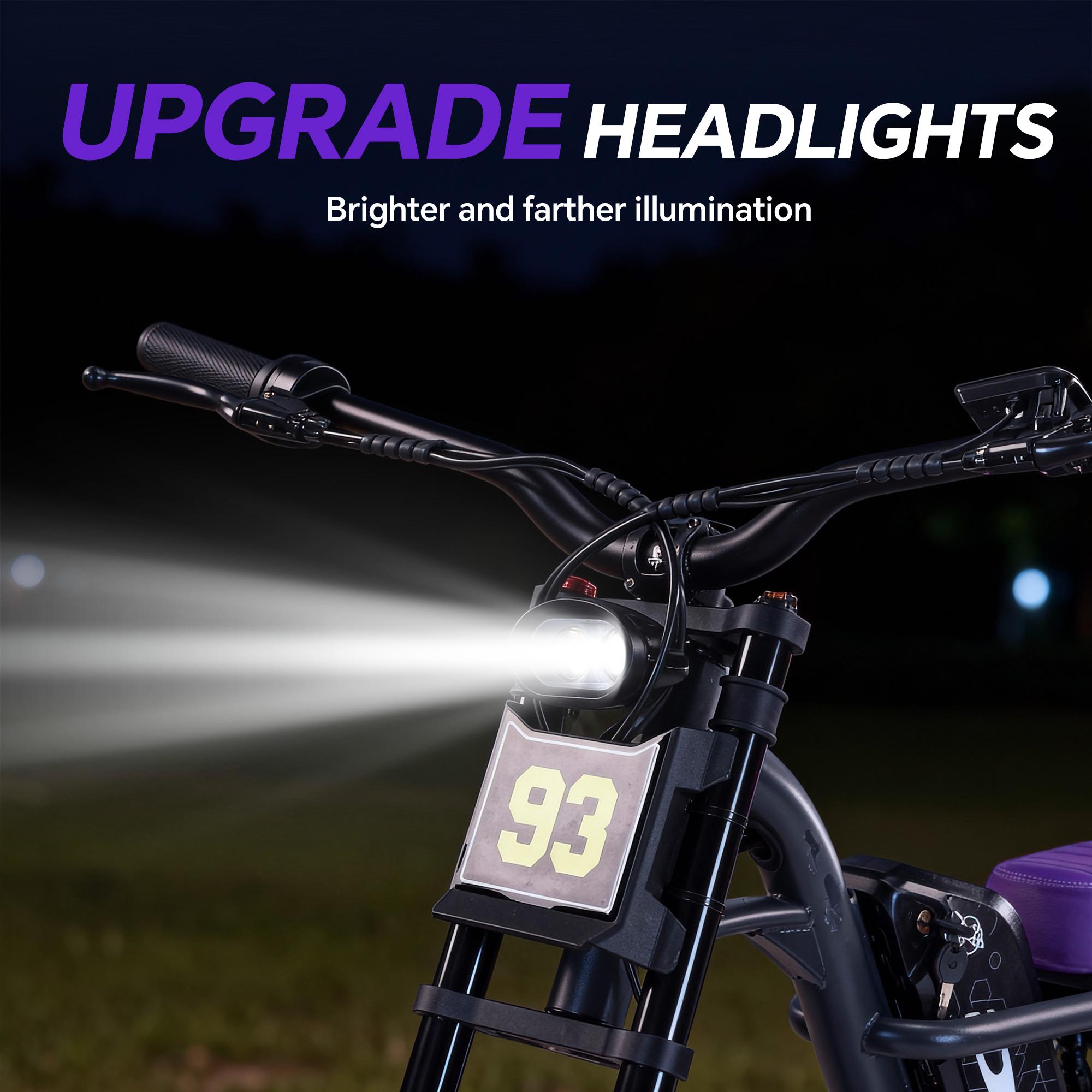 Upgraded electric bicycle with high carbon steel frame, hydraulic shock absorption, full suspension system, top speed of 32mph, 48V 1500W motor, riding assistance range of 40-70 miles, 20 * 4.5-inch all terrain tires, snow tires, off-road motorcycle