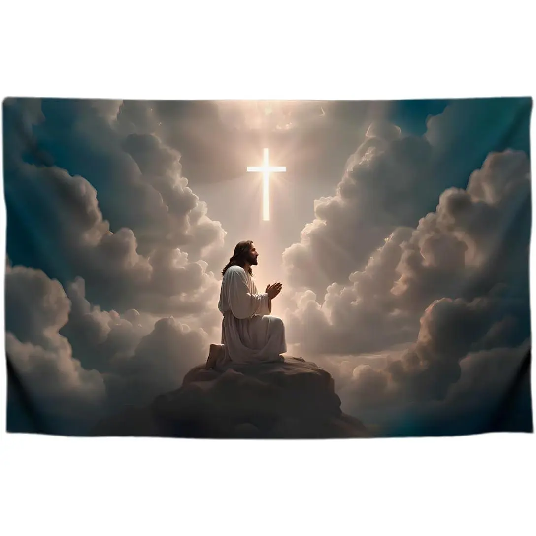 Jesus Cross Polyester Flag - Decoration Christian Jesus Outdoor or Indoor Flags - Cool Jesus Banner for Decor Home Room - God Wall Posters for Outside or Inside