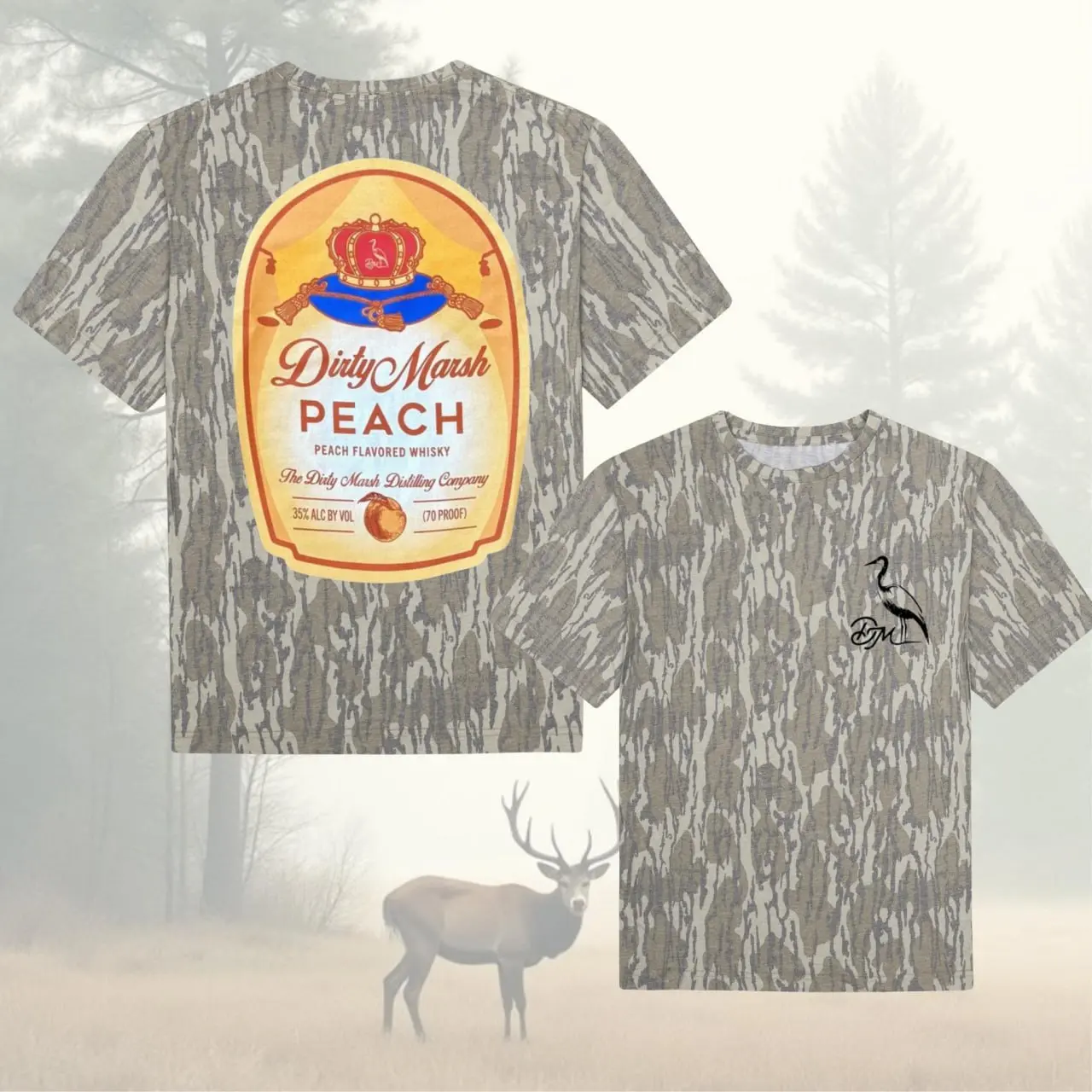 Dirty Marsh Peach Camo Graphic Tee Mossy Oak Bottomland Men Women Vintage Country Whiskey T Shirt Southern Hunting Shirt