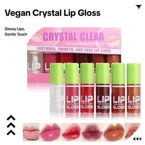 Crystal Clear Glass Lip Gloss 6 Colors Mini Lip Oil with Soft Brush Non-Sticky Plumping & Dewy Glow Vegan Cruelty-Free Moisturizing Formula for Festive Gifts