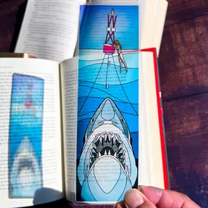 Jaws Stained Glass Bookmarks (Shark Transparent Bookmark, Fantasy Book Reader Gift)