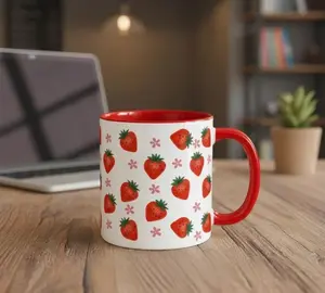 [ Sale Up To 40%] Subtle FDT Mug, Anti Trump Political Activism Coffee Cup, Liberal Feminist Gift, Strawberry Design, Progressive Daily Use Mug