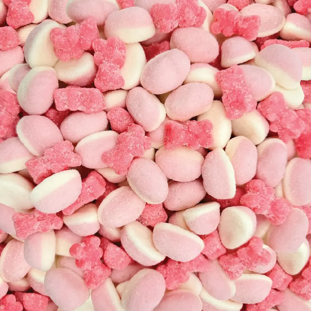 Pink Candy Mix | 2 Pound Bag | Sour Tutti-Frutti Gummi Bears & Strawberry Puffy Gummies | Chewy Candy | Pink Gummies for Baby Showers, Gender Reveal & Party Favors