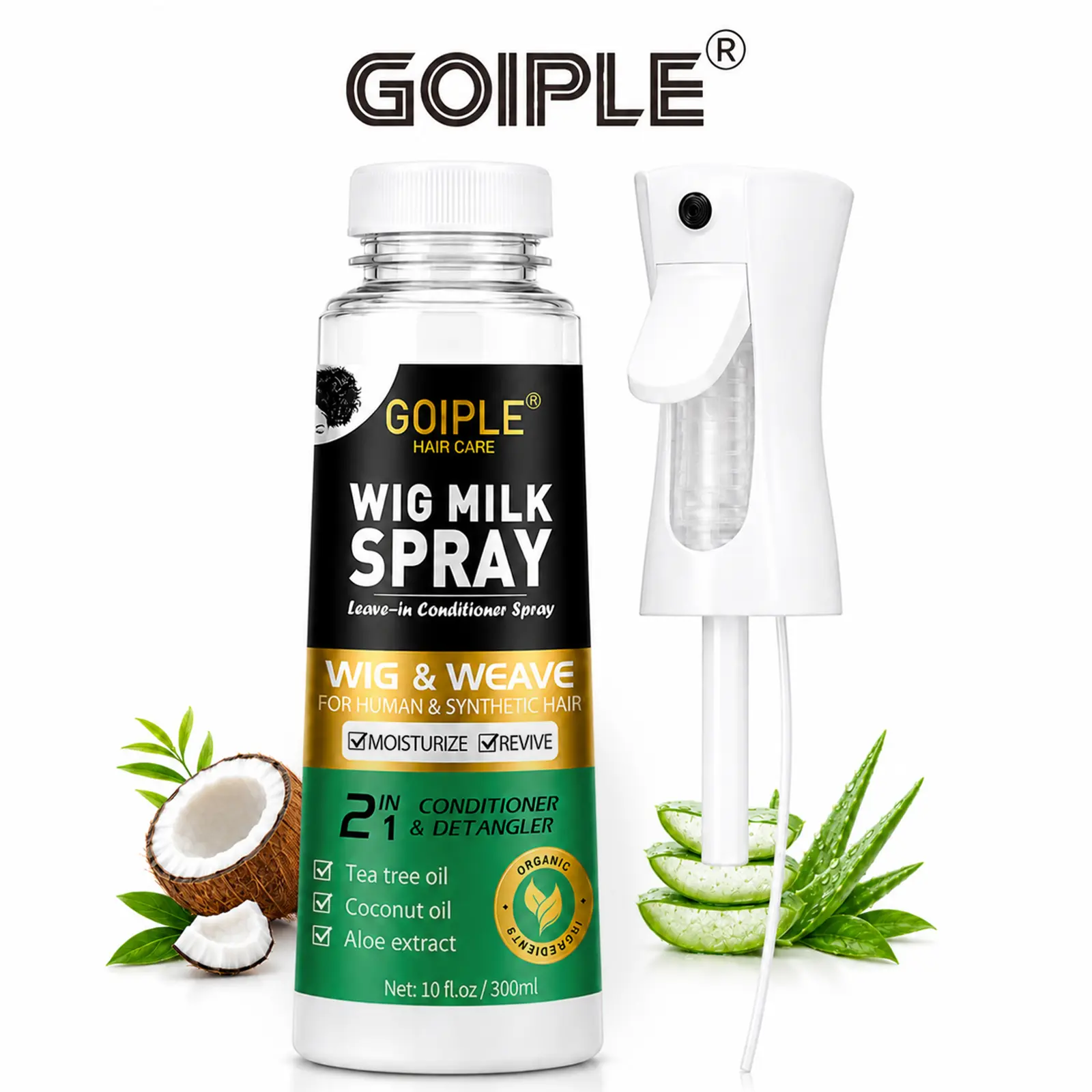 Goiple Wig Milk Spray, 2-in-1 Synthetic Hair Conditioner & Detangler, Hydrates Smooths & Eases Combing,New Press Bottle Design, Large Capacity 10fl.oz