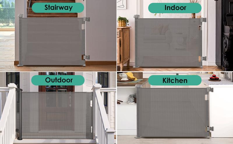Dearlomum Retractable Baby Gate 33.1" Tall Extends up to 55"/71"/118"/168“/197” Wide Child Safety Gate for Doorways Stairs Hallways Indoor/Outdoor Grey Playpen Infant