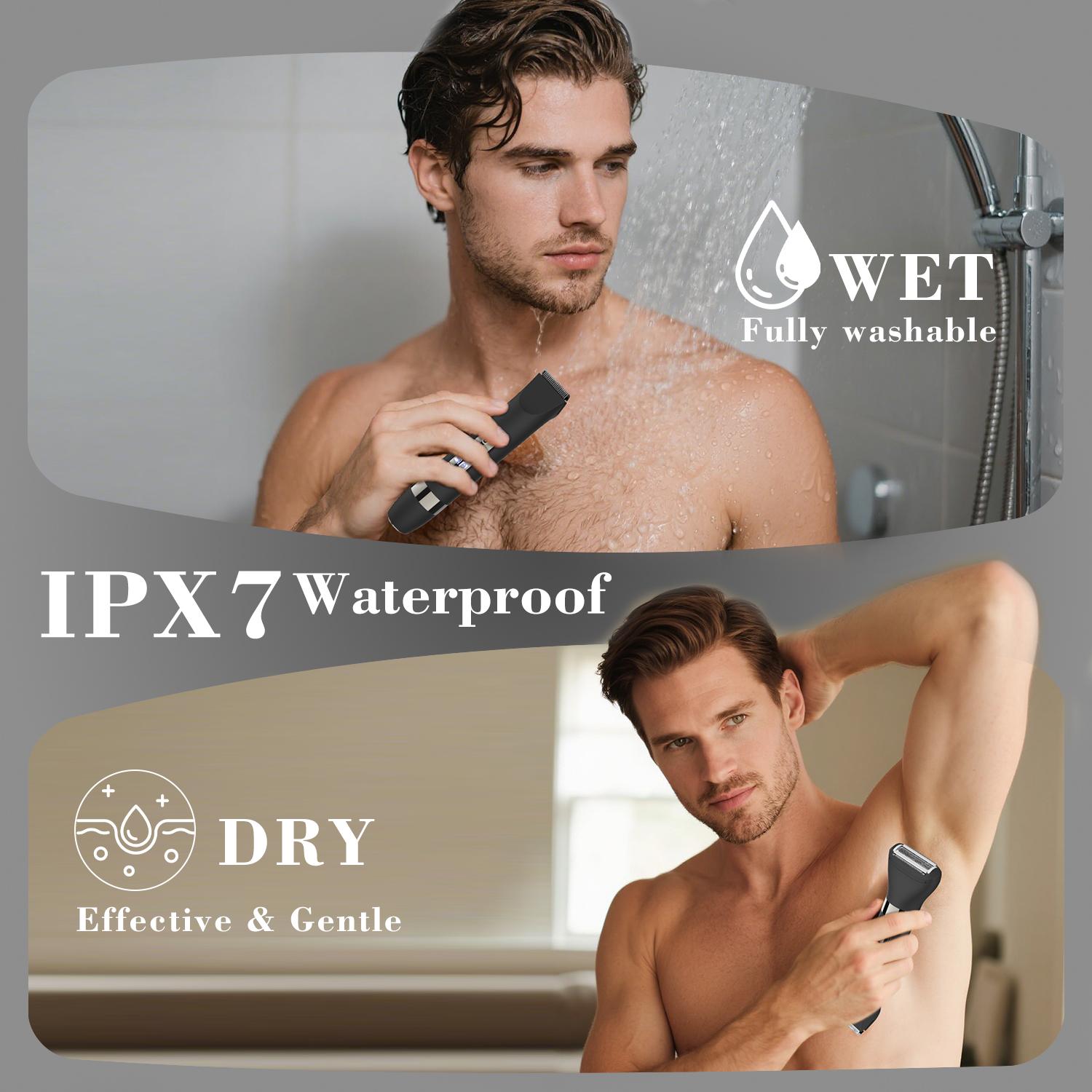 Hatteker Electric Groin Hair Trimmer for Men,Nose Hair Trimmer, Mens Body Trimmer,4-in-1 Dual Heads Waterproof Ball Pubic Shaver,Wet/Dry Body Razor,Ideal for Body, Nose& Facial Hair Removal, Perfect Gift for Him