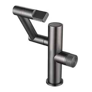 720° Rotating Solid Brass Bathroom Sink Faucet with Digital Temperature Display | Modern Single-Handle Bathroom Faucet with Articulated Arm and 2 Spray Modes | Graphite Gray