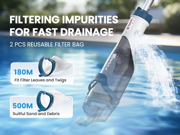 【Spring Cleaning】Enhulk PooCl Vacuum for Above Ground Pool with Telescopic Pole, Running time up to 1H, Handheld Design with Powerful Suction up to 18.5 gallon/min