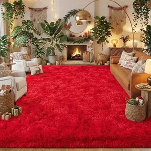 Living Room Rugs Bedroom Rugs, Ultra-Soft Plush Fluffy Shaggy Area Rug, Washable Non-Slip Soft Carpet with 4 Free Rug Grippers, for Kids Room Nursery Dorm Playroom Pet Friendly Modern Home Decor, Sizes 4x6 5x7 6x9 8x10 9x12 10x14, Red