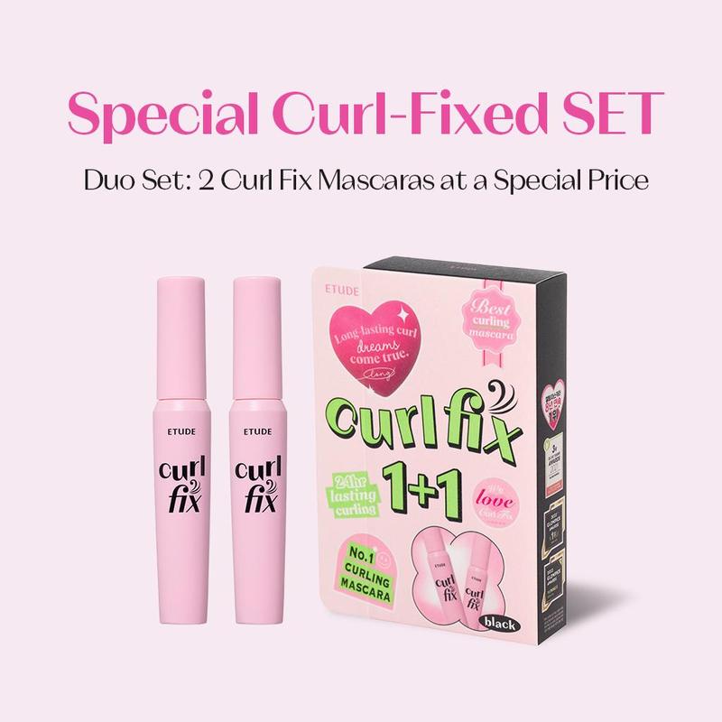 [ETUDE Official] Curl Fix Mascara Duo Set #01 BLACK & #04 Volume | 24H Smudge Proof Curl | Volumizing & Lengthening | Waterproof Formula