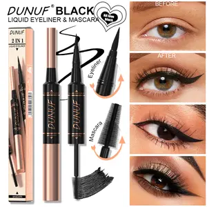 DUNUF Double-ended eyeliner pen and mascara in one, waterproof and sweat-resistant, long-lasting without smudging, highly pigmented, stays on all day without fading, creating a captivating pair of eyes.