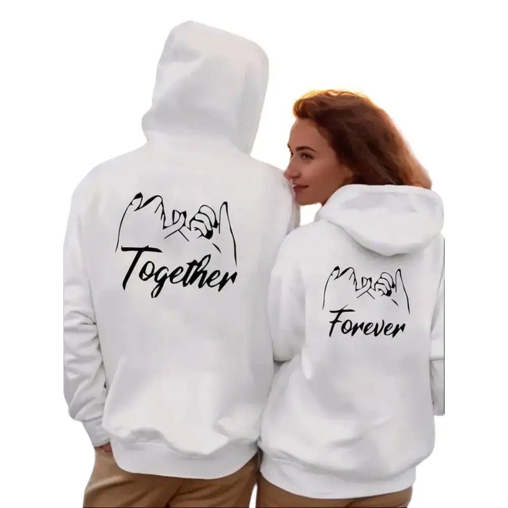 Men's Couple Style "Together" Letter Hook Print Hoodie - Long Sleeve Stylish Pullover Top, Comfortable Blend Material, Casual Outfit Essential, Ideal Anniversary Valentine's Day Gift