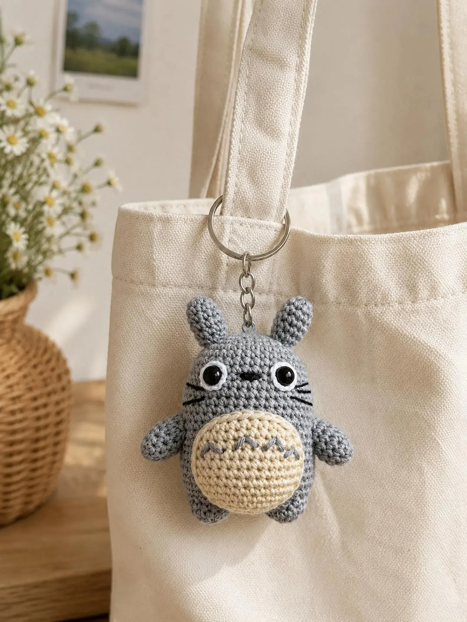 Totoro Crochet Keychain, Totoro Sunflower Keychain, Anime Inspired Crochet Gift, Handmade Totoro Charm, Cute Backpack Accessory