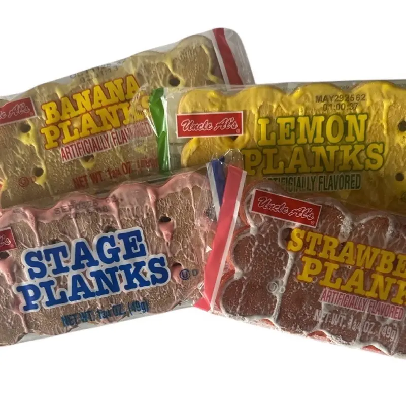 8 Uncle Al's Stage Plank Cookies - Banana Lemon & Strawberry Flavored Snacks - Artifically Flavored - 48g Net Wt