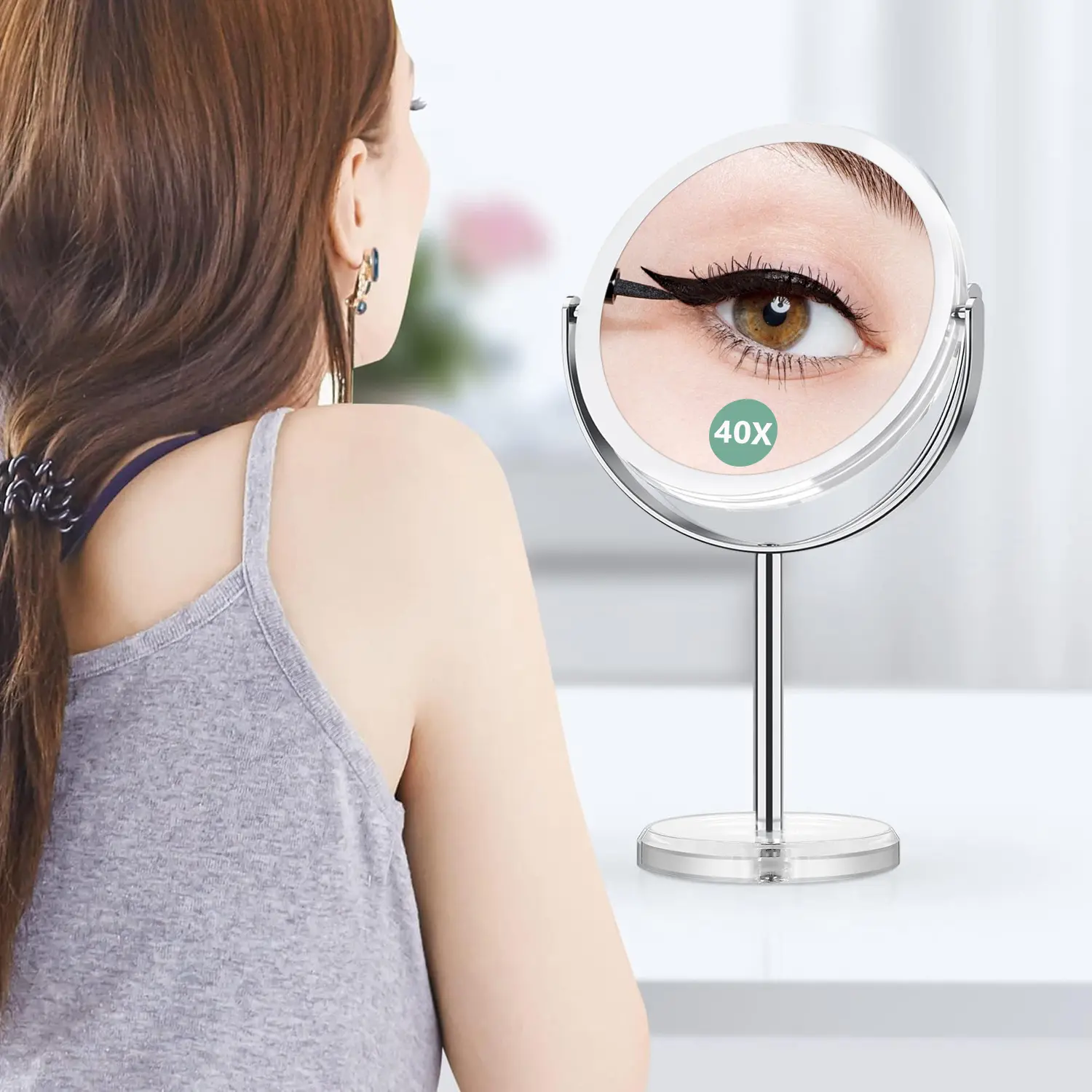 Double-Sided 1X/40X Magnification Makeup Mirror with 360° Rotatable Stand, 40X Magnifying Vanity Mirror with Detachable Portable Design for Home & Travel Use, Ideal Gift for Women, Birthday Gift
