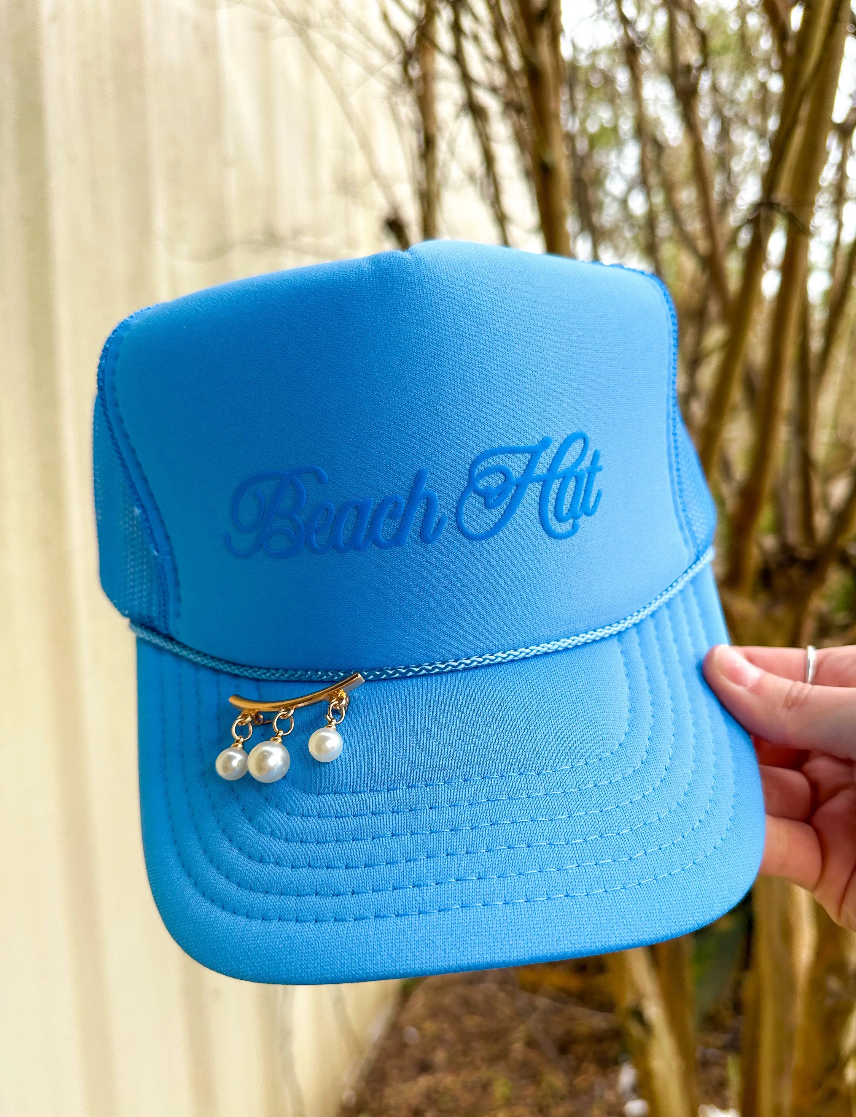 Beach Hat Cursive Columbia Blue Trucker - TikTok Shop