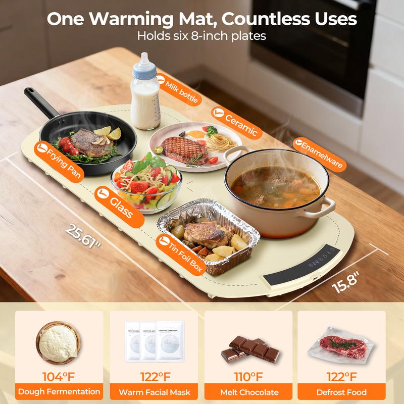 Kismile Food Warming Mat Fast Full-Surface Electric Tray with Adjustable Temp Smart Safety Protection Portable Rollable Versatile Warmer for Parties Kitchen Appliances