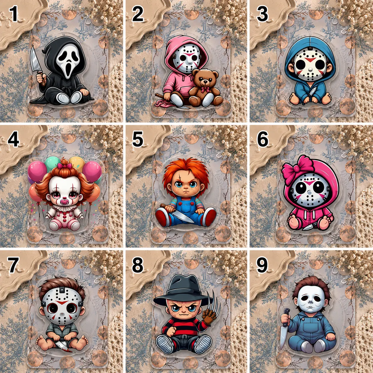 Cute Chibi Horror Movie Characters Acrylic Phone Grip Collapsible Stand