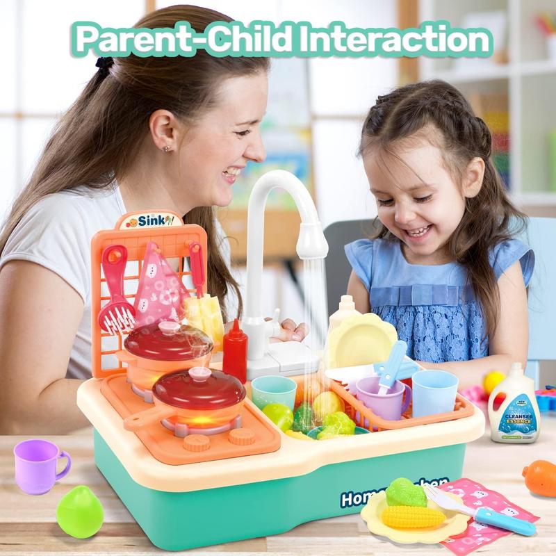 CUTE STONE Play Sink with Running Water, Kitchen Sink with Upgraded Electric Faucet, Play Kitchen , Realistic play set learning cookingset Plastic Toy