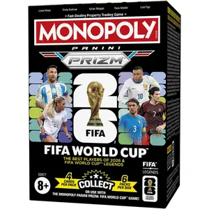 2026 Monopoly Panini Prizm: FIFA World Cup Trading Cards Booster Box | Current Stars and FIFA World Cup Legends | Gifts for Soccer Fans