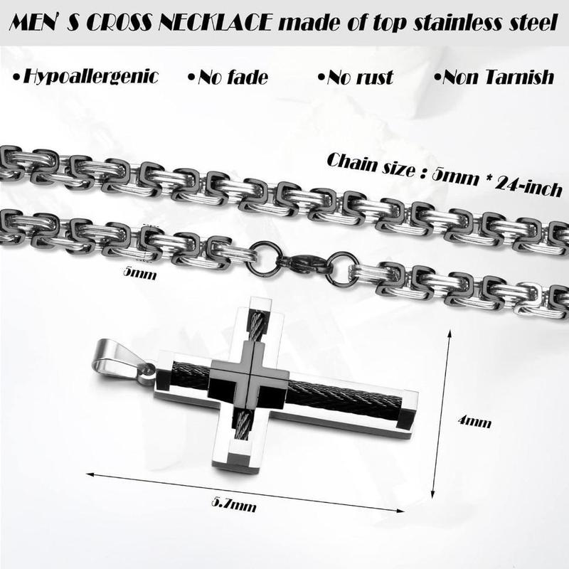 MILACOLATO Stainless Steel Large Cross Chain Silver/Gold/Black Cross Pendant Byzantine Chain Necklace Cross Necklace for Men ,24" Daily MILACOLATO Stainless Steel Large Cross Chain Silver/Gold/Black Cross Pendant Byzantine Chain Necklace Cross Necklace for Men ,24" Daily