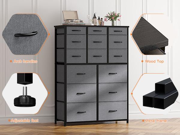 【Clearance】Raybee Furniture Viral Dresser for Bedroom with 12 Storage Drawers, Tall Dressers for Bedroom, Living Room, Apartment with Heavy Duty Wood Top and Metal Frame, Closets Storage Orgainzer, Dresser Tower, Chest of Drawers