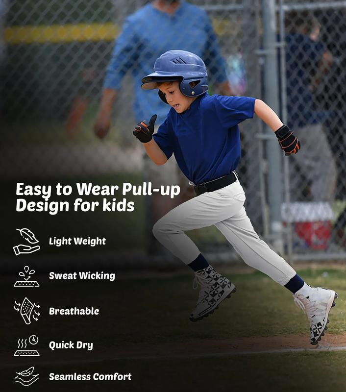 Penveer Pull-Up Youth Baseball Pants, Quarter Open Fly Boys Baseball Pants with Durable Snap & Elastic Bottom, T Ball Pants - (White) Sports Jogger Sweatpants Tracksuit Outfit