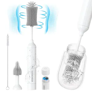 SEANCHEER S02 Electric Bottle Brush Set, Portable Baby Bottle Brush Cleaner, AA Battery-Powered & IPX7 Waterproof, with Silicone Bottle/Nipple/Straw Brush, for Home & Travel